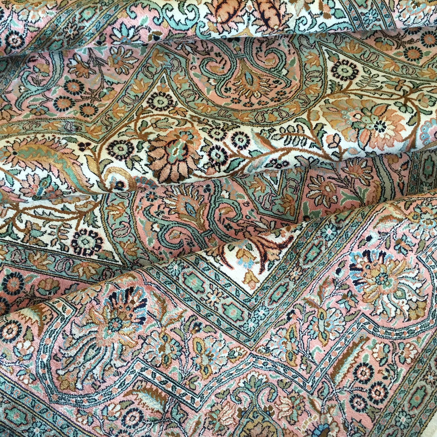 Teppich Kashmir Seide Handgeknüpfte Orient Rosa Beige