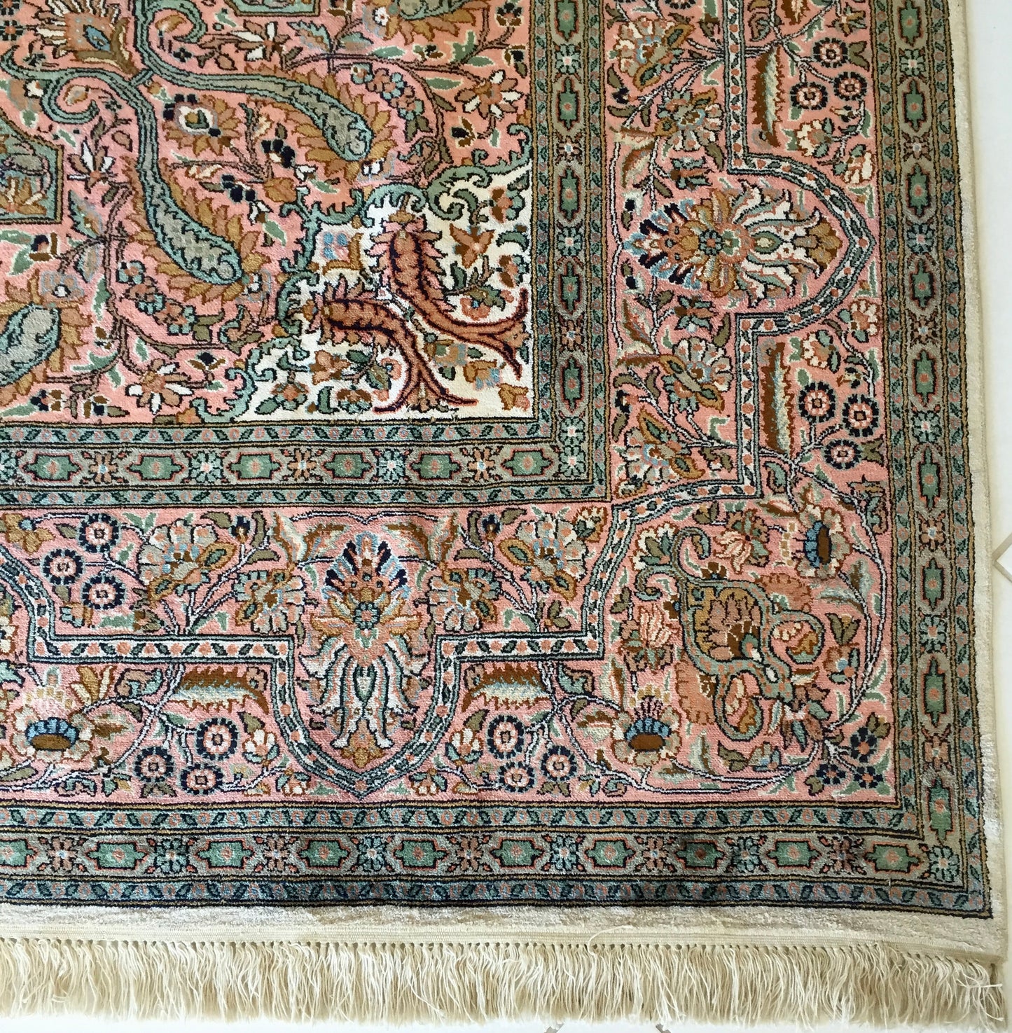 Teppich Kashmir Seide Handgeknüpfte Orient Rosa Beige