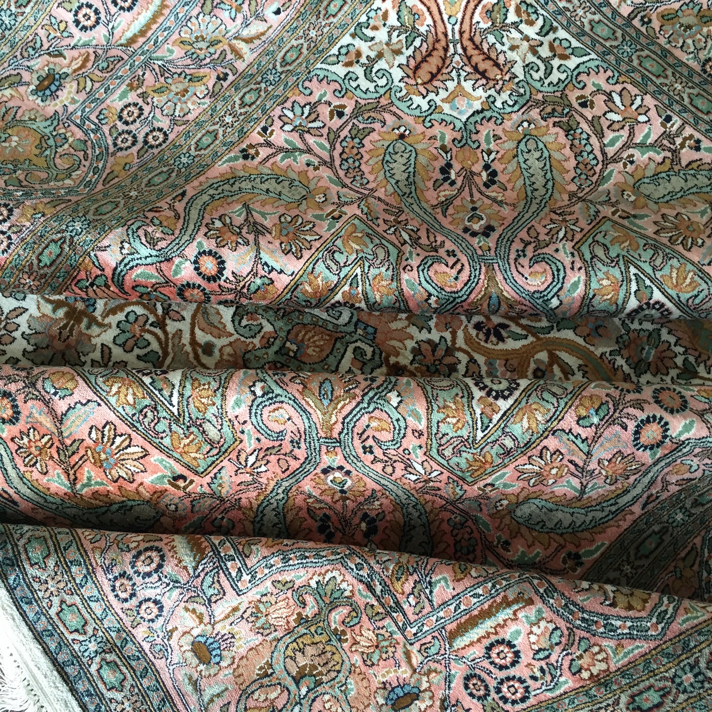 Teppich Kashmir Seide Handgeknüpfte Orient Rosa Beige