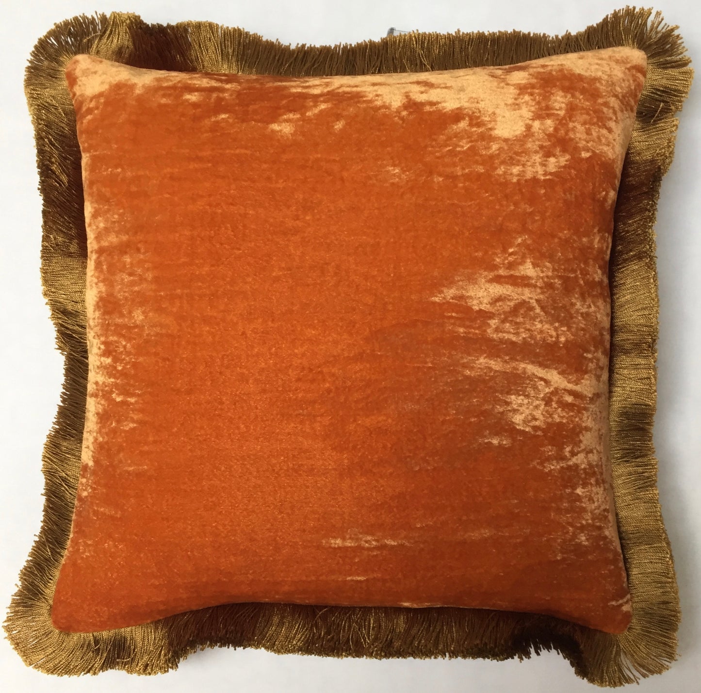 Anke Drechsel Kissen PLAIN Gold Franzen Tangerine Seiden Samt Orange