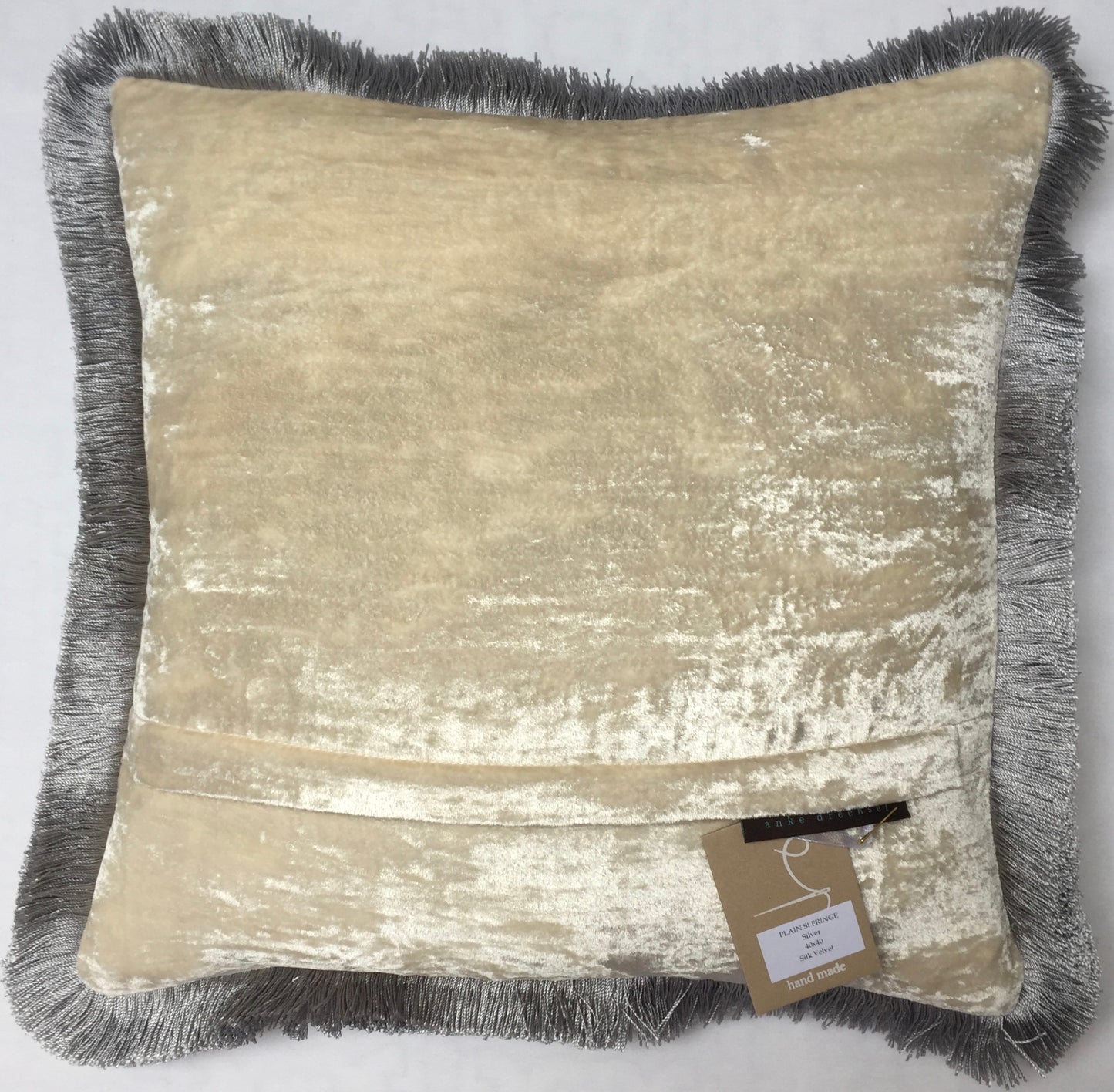 Anke Drechsel Kissen PLAIN Franzen Silber Seiden Samt Beige
