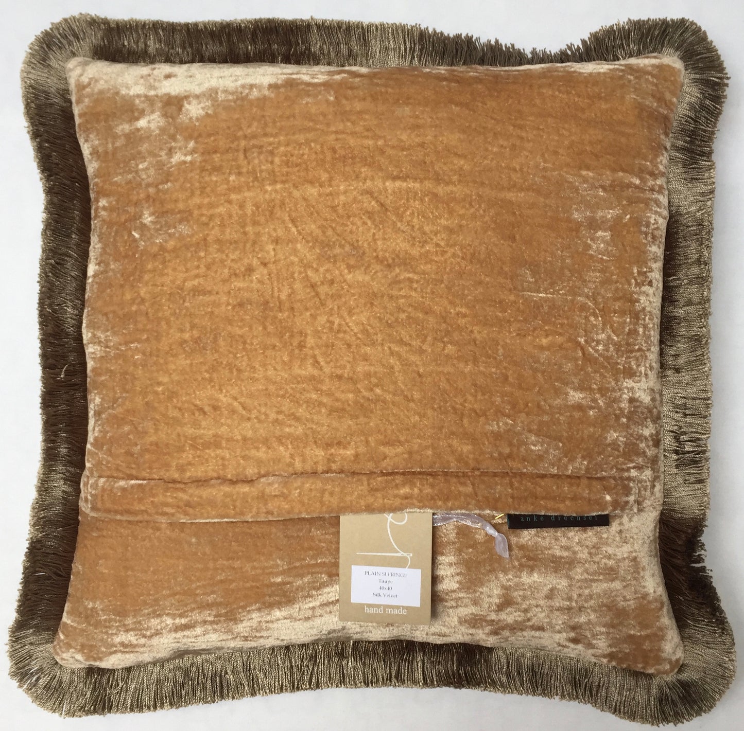 Anke Drechsel Kissen PLAIN Silber Franzen Taupe Seiden Samt Kamel Beige