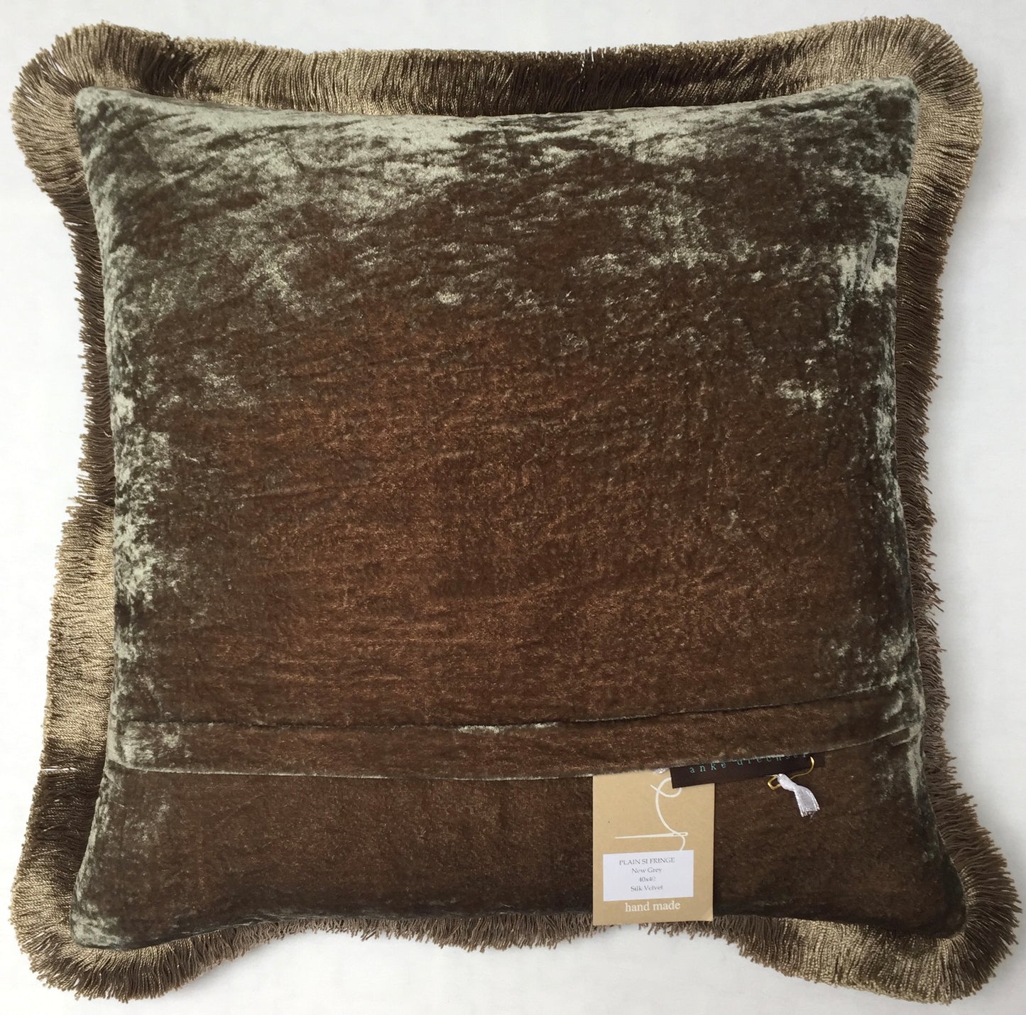 Anke Drechsel Kissen PLAIN Franzen New Grey Seiden Samt Braun