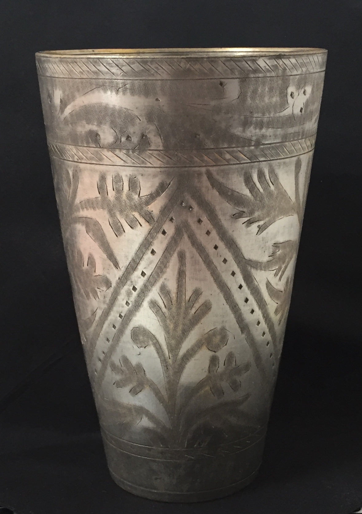 Becher Alte Messing Vase Sammler Vintage Gravur Handarbeit Silber