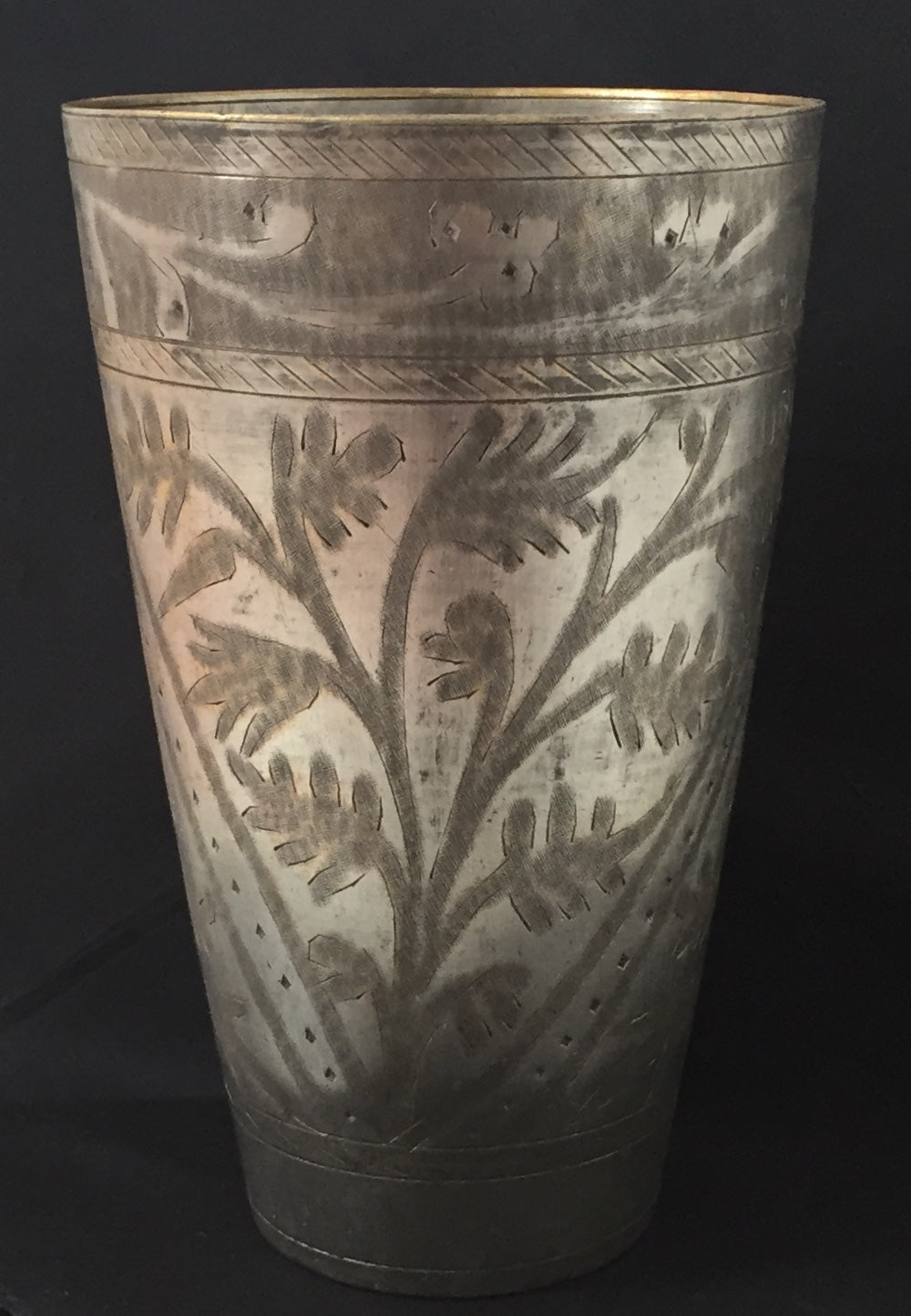 Becher Alte Messing Vase Sammler Vintage Gravur Handarbeit Silber