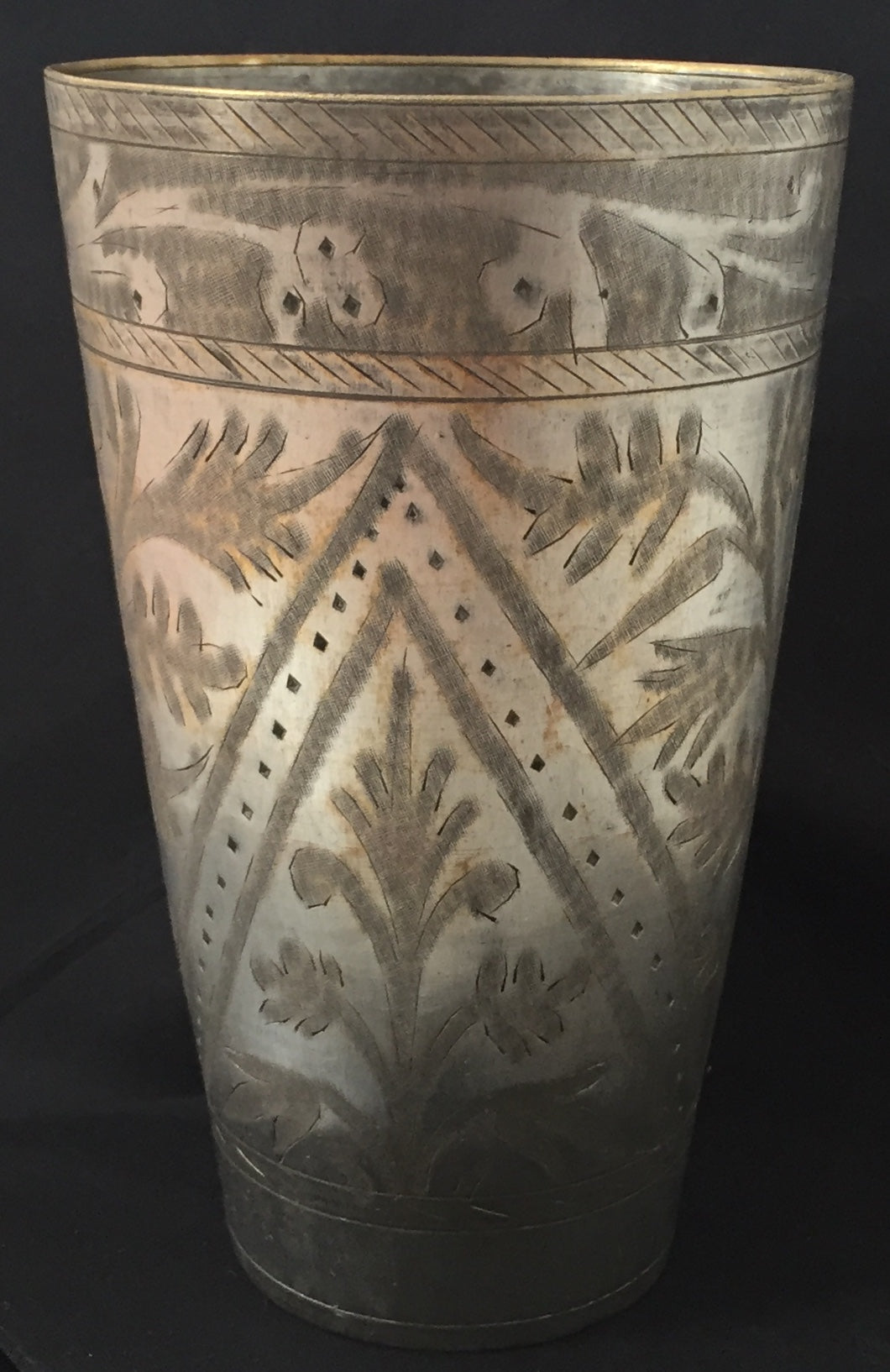 Becher Alte Messing Vase Sammler Vintage Gravur Handarbeit Silber