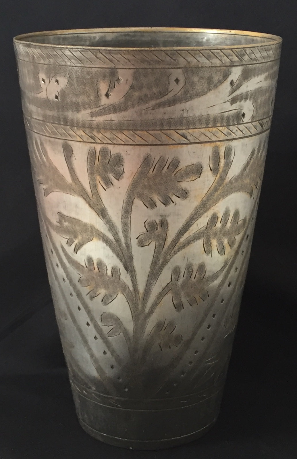 Becher Alte Messing Vase Sammler Vintage Gravur Handarbeit Silber