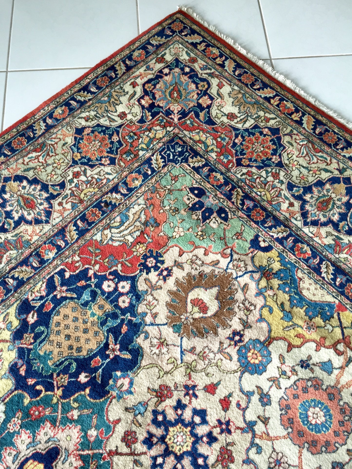 Teppich Perser Täbris Antike Meisterstück Orient Handgeknüpfte Tabriz Beige Mehrfarbig