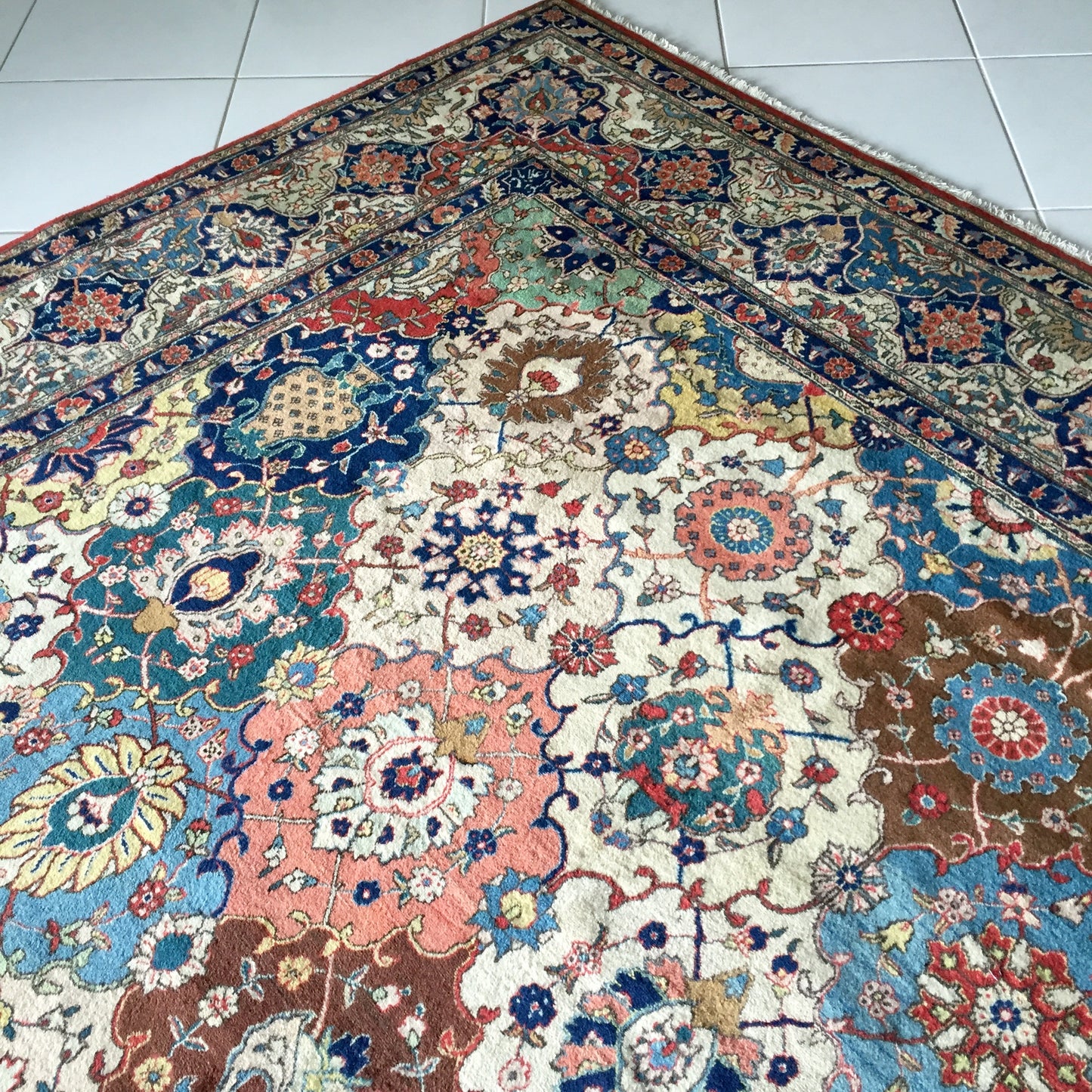 Teppich Perser Täbris Antike Meisterstück Orient Handgeknüpfte Tabriz Beige Mehrfarbig