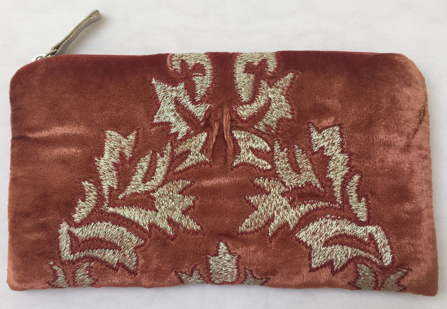 Anke Drechsel Zip Pouch Red Gold Bestickt Seiden Samt Kosmetiktasche Tasche Rot