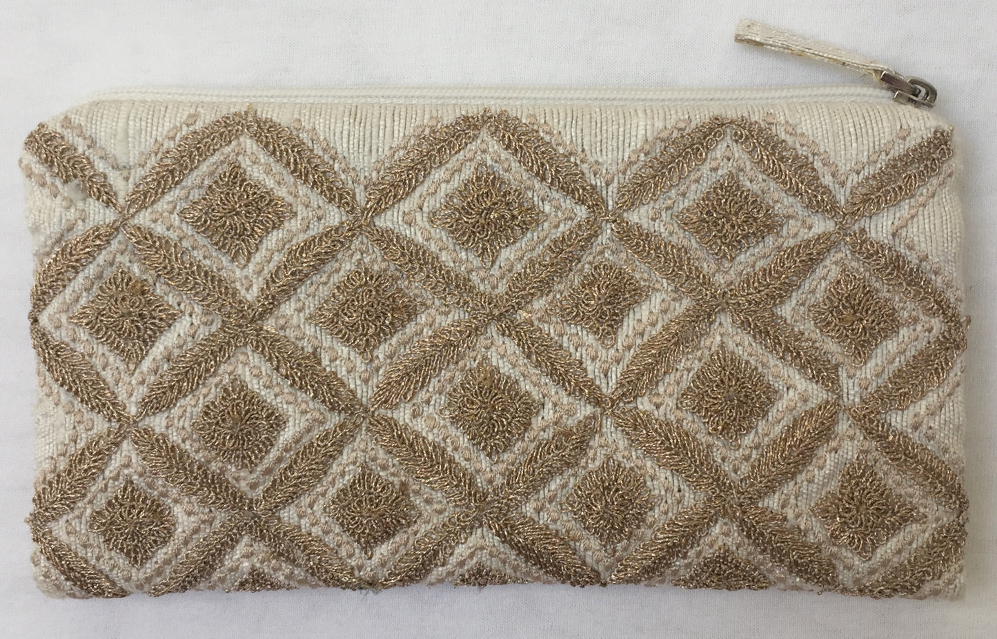 Anke Drechsel Zip Pouch Tussah Seide Gold Metallic Bestickt Kosmetik Tasche