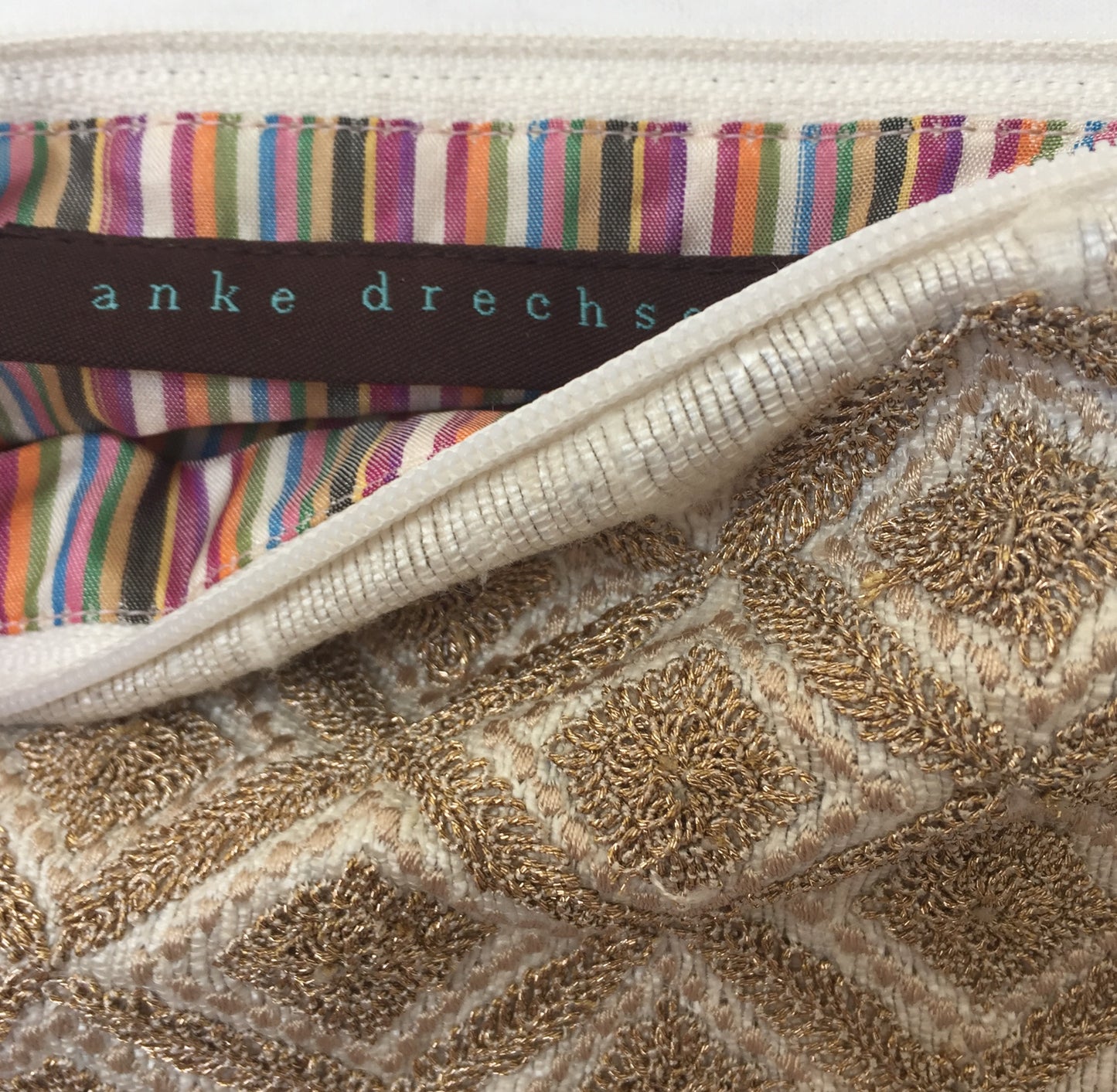 Anke Drechsel Zip Pouch Tussah Seide Gold Metallic Bestickt Kosmetik Tasche