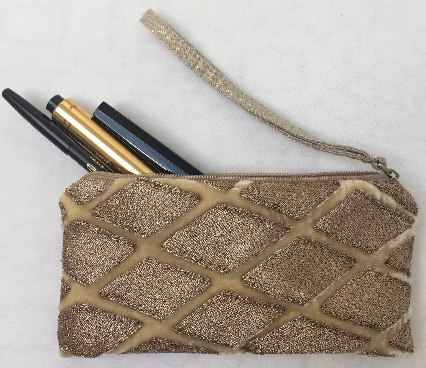 Anke Drechsel Zip Pouch Gold Bestickt Kosmetiktasche Seiden Samt Tasche
