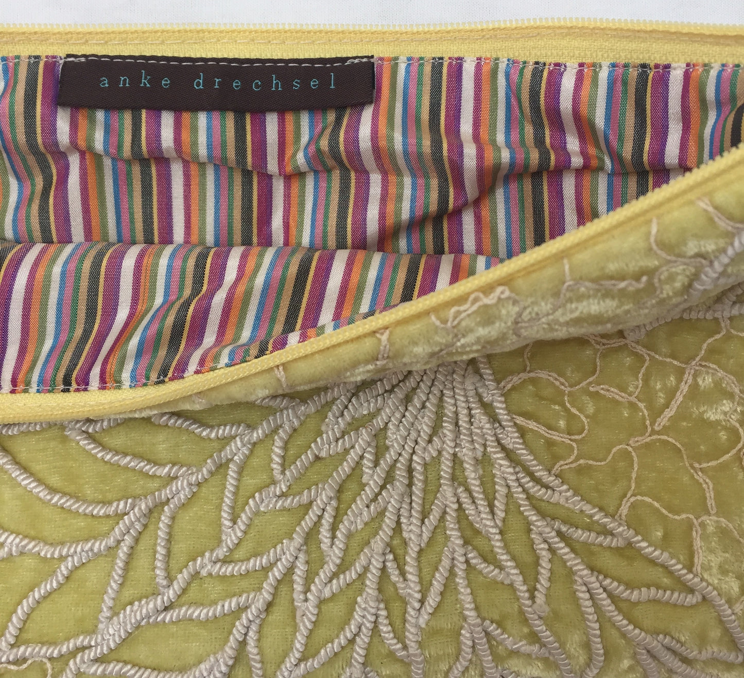 Anke Drechsel Zip Pouch Citrine Bestickt Seiden Samt Kosmetiktasche Tasche Gelb