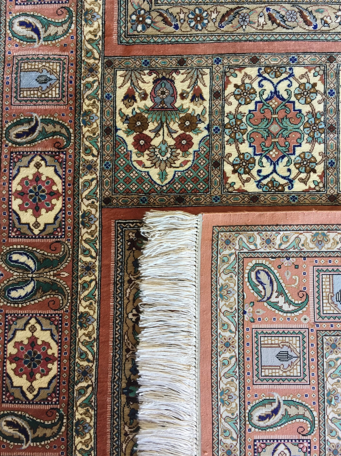 Teppich Perser Qom Seide Meisterarbeit Handgeknüpft Orient Ghom Beige Grün