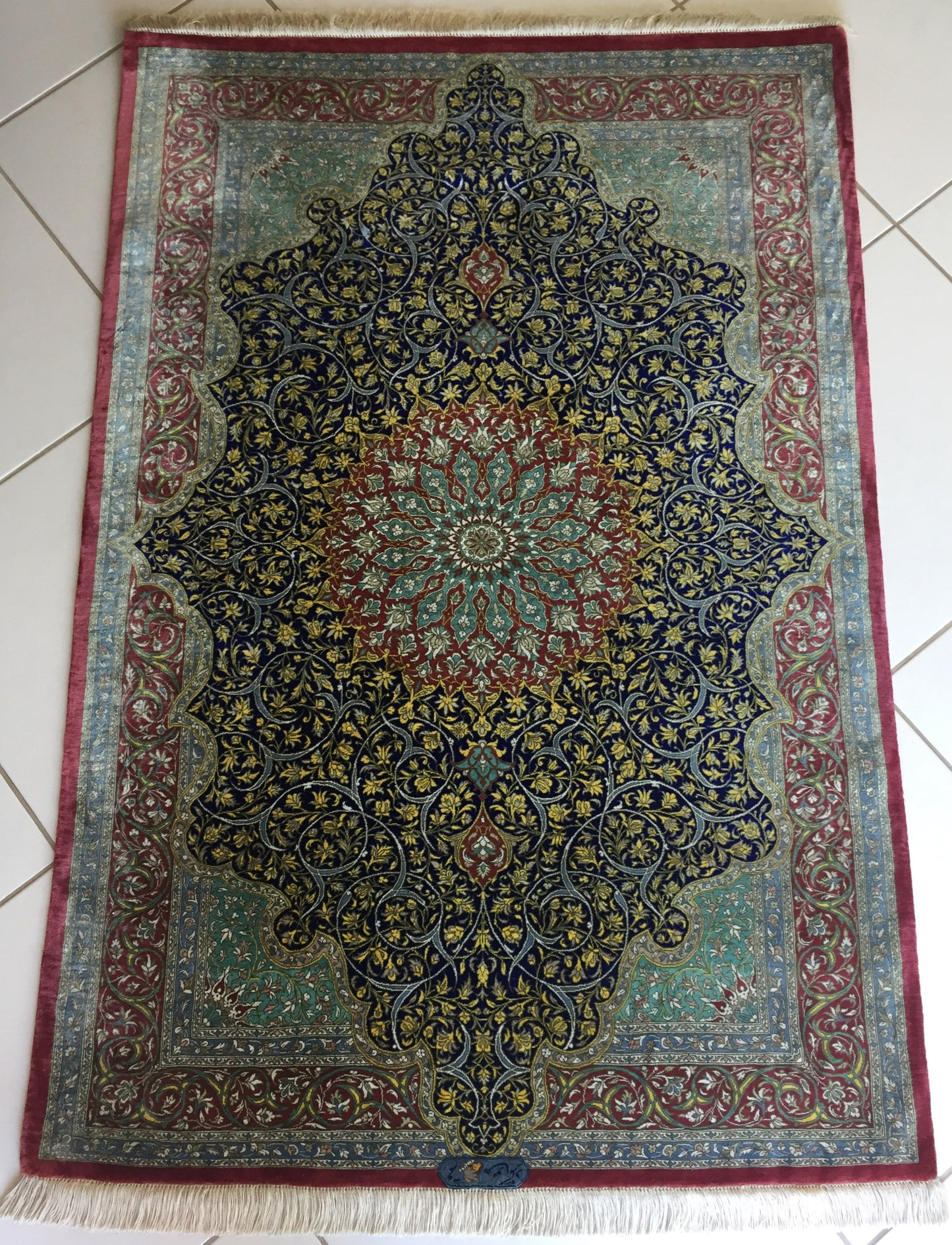 Teppich Seide Unikat Perser Meisterstück Ghom Orient Handgeknüpft Qom Kum Grün