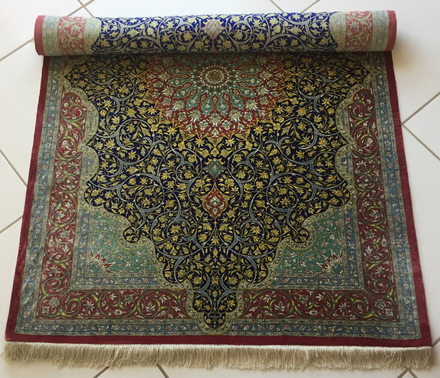 Teppich Seide Unikat Perser Meisterstück Ghom Orient Handgeknüpft Qom Kum Grün