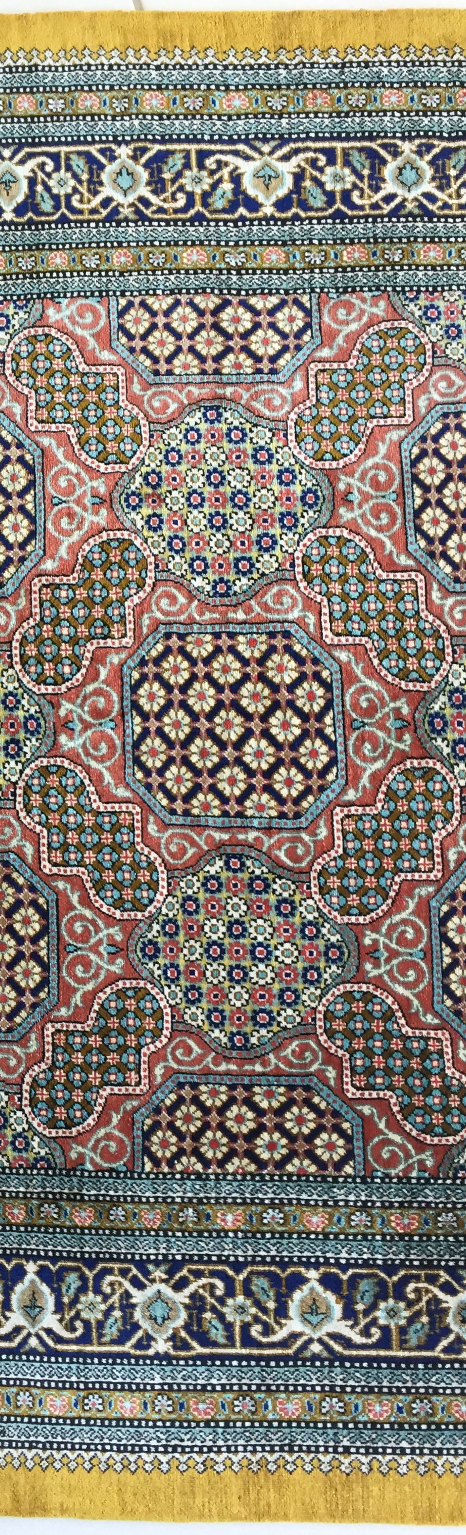 Teppich Qom Seide Meisterstück Perser Handgeknüpft Mikromosaik Rosa Beige