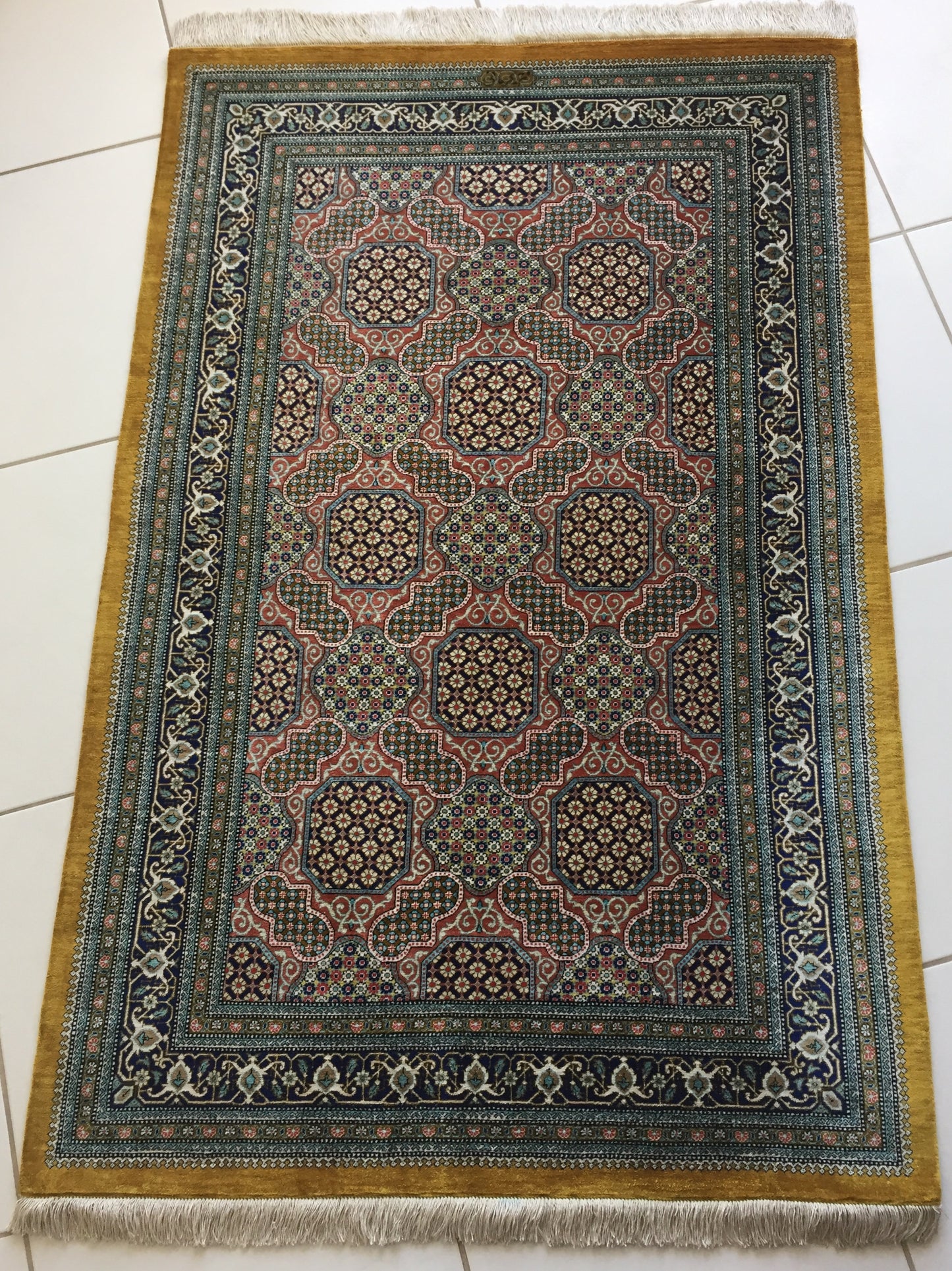 Teppich Qom Seide Meisterstück Perser Handgeknüpft Mikromosaik Rosa Beige