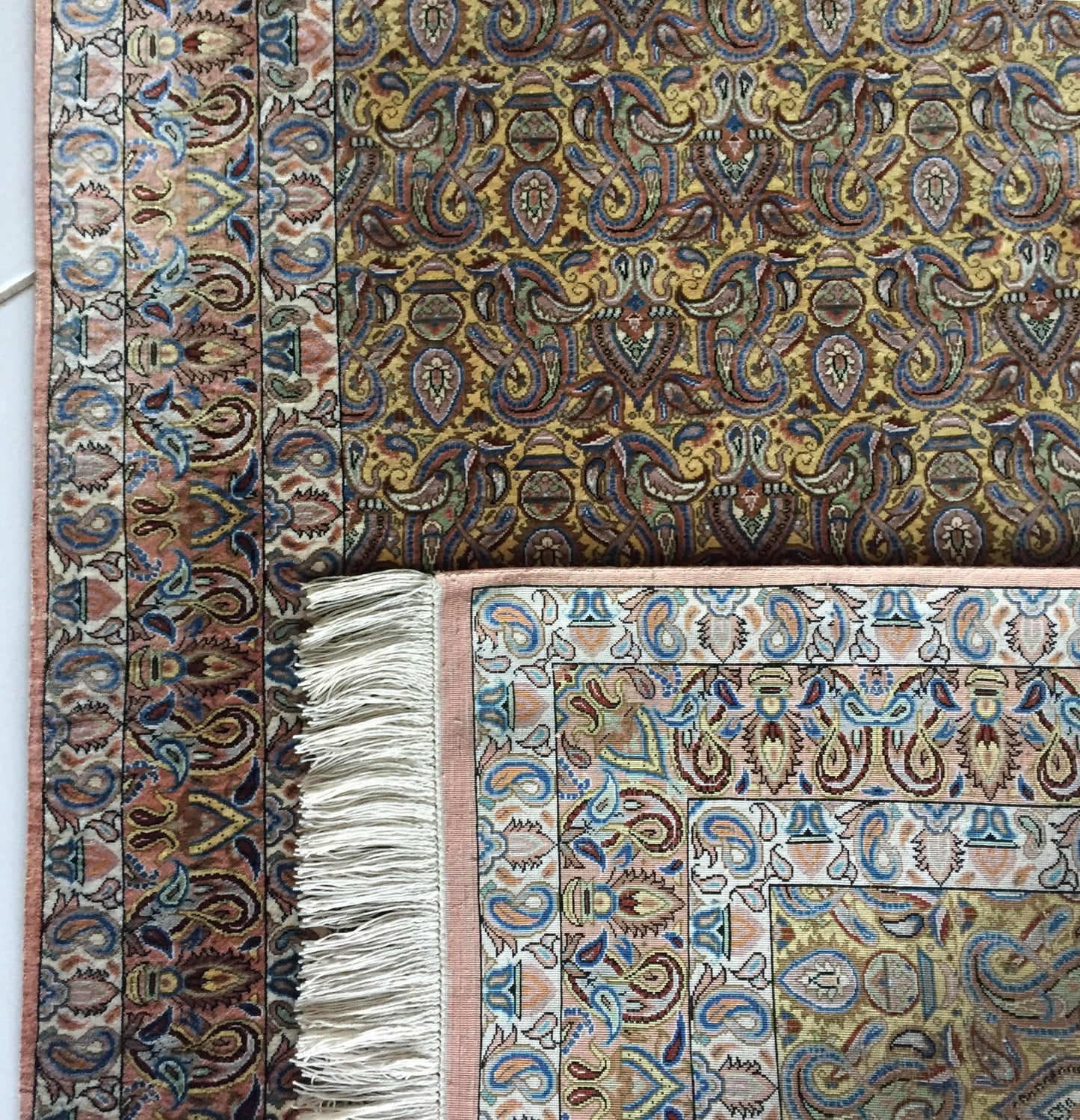 Perser Teppich Seide Qom Meisterstück Handgeknüpfte Ghom Braun Gold Blau