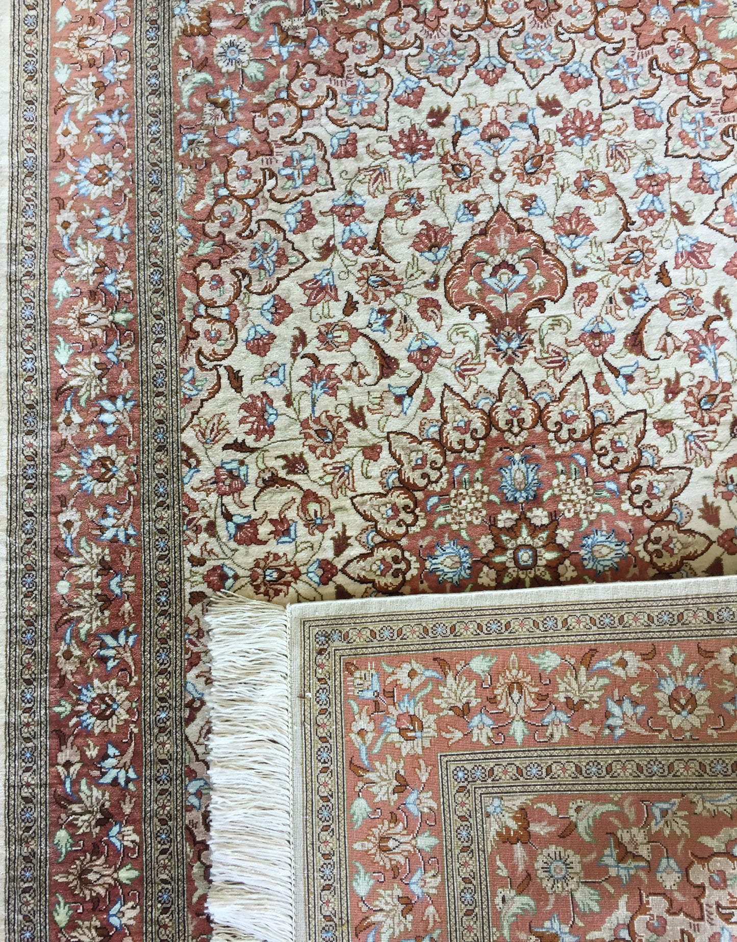 Teppich Ghom Seide Perser Meisterstück Handgeknüpfte Orient Qom Beige Mint Olive Grün