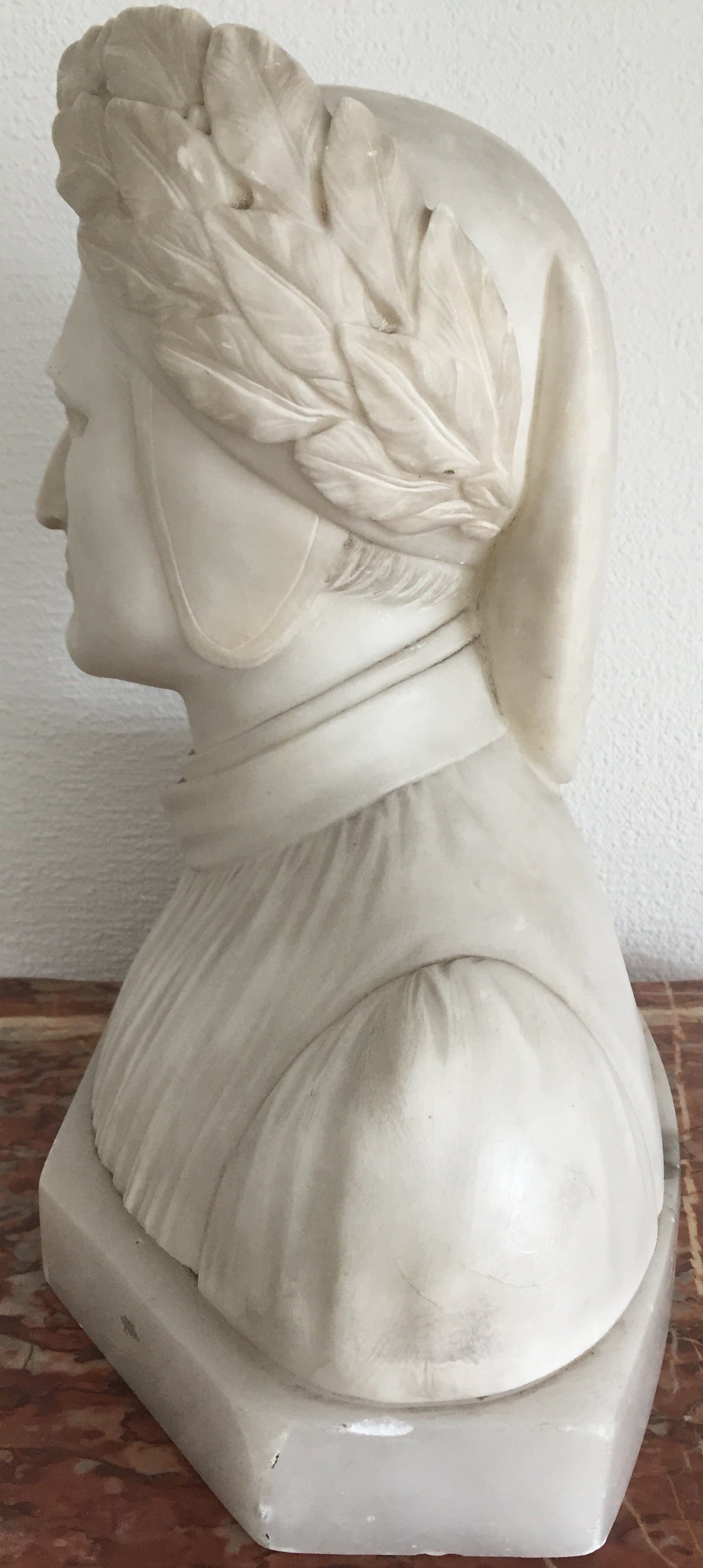 Büste Skulptur Dante Alabaster Marmor von Künstler Currini signiert 20.Jahrhundert