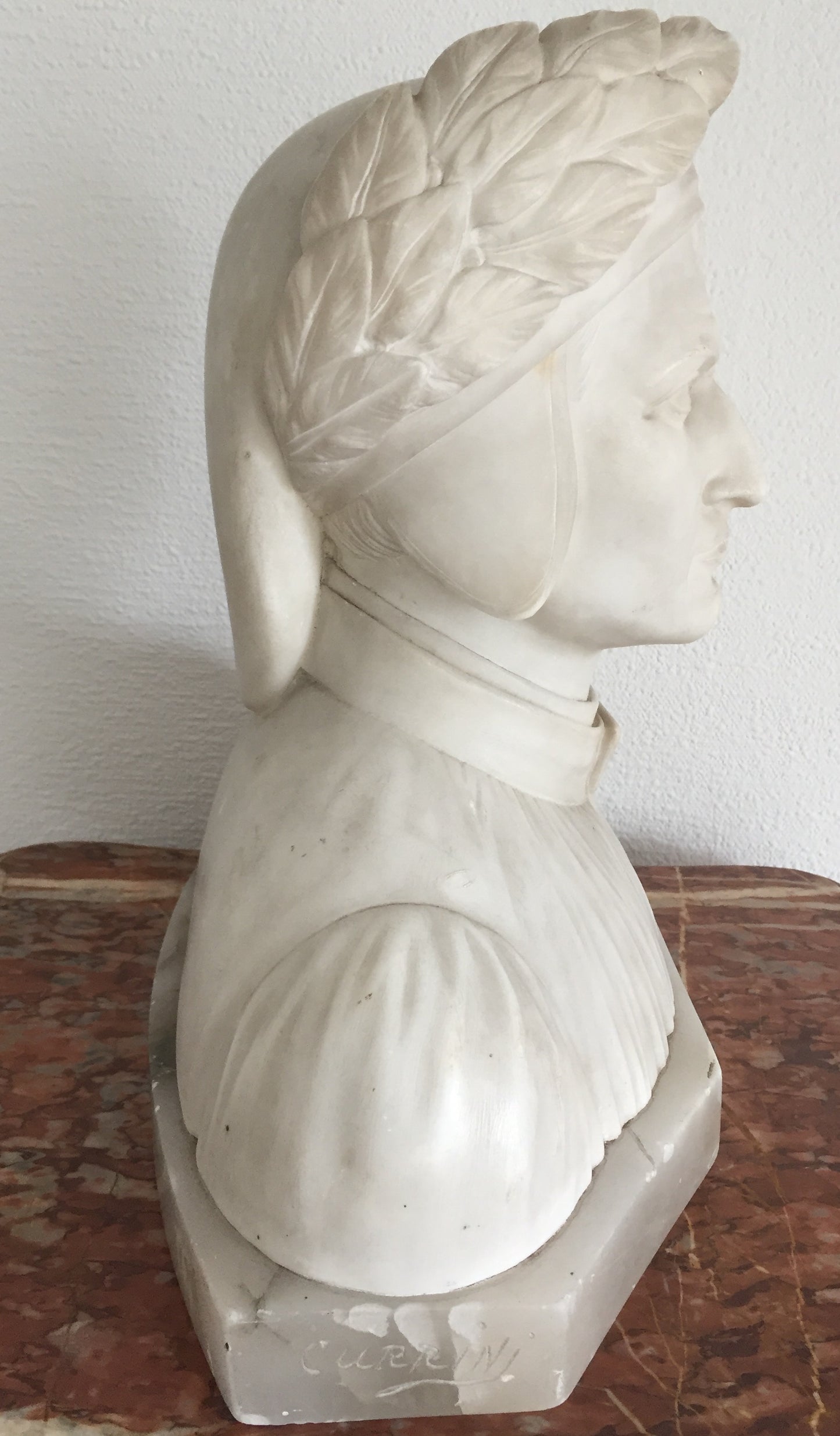 Büste Skulptur Dante Alabaster Marmor von Künstler Currini signiert 20.Jahrhundert