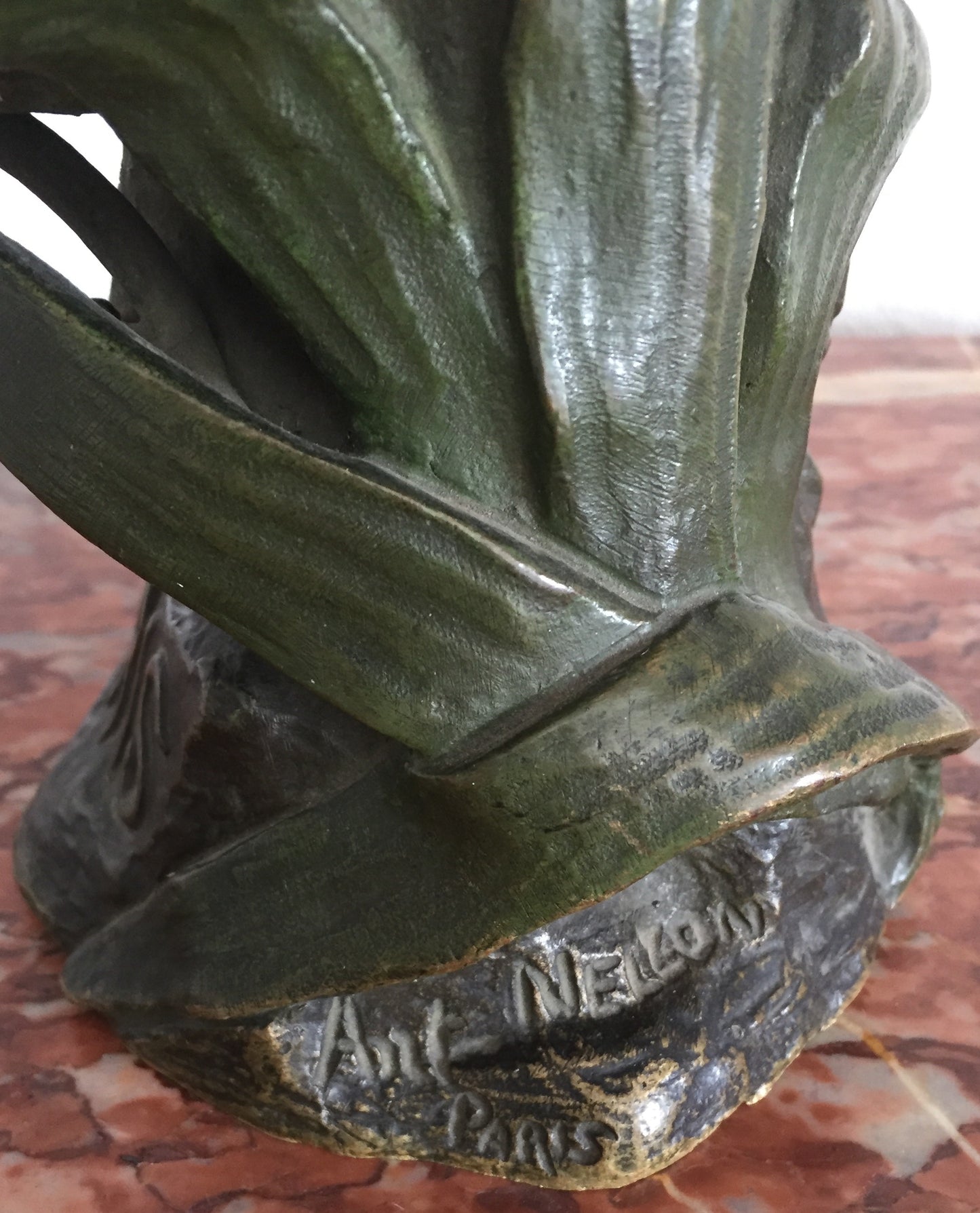 Skulptur Antike Statue Frauenportrait Nelzon Paris Bronze Braun Iris Signiert