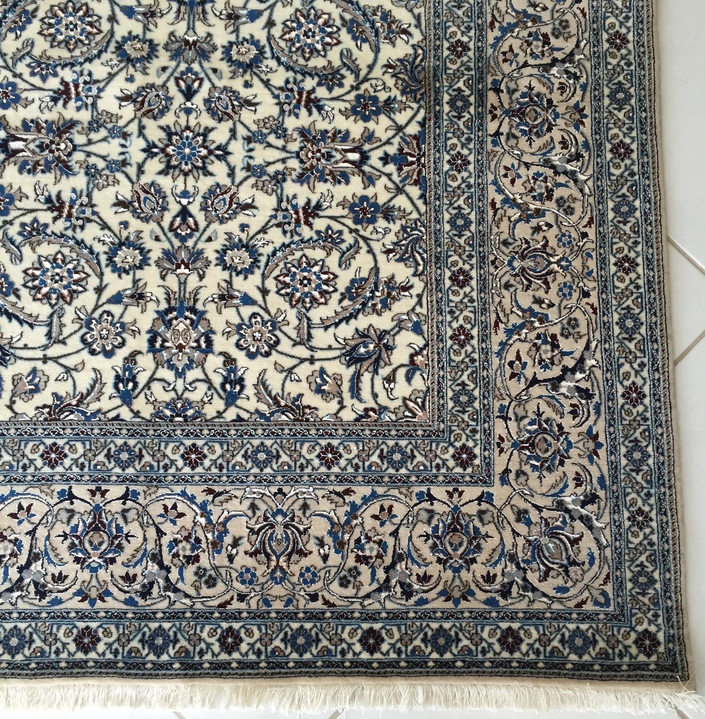 Perserteppich Nain 4La Seide Wolle Handgeknüpfte Orient Teppich Beige Blau