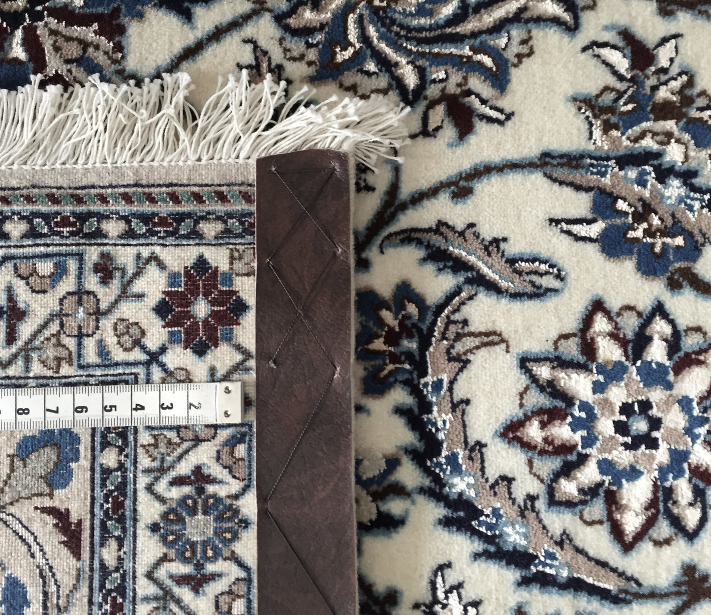 Perserteppich Nain 4La Seide Wolle Handgeknüpfte Orient Teppich Beige Blau
