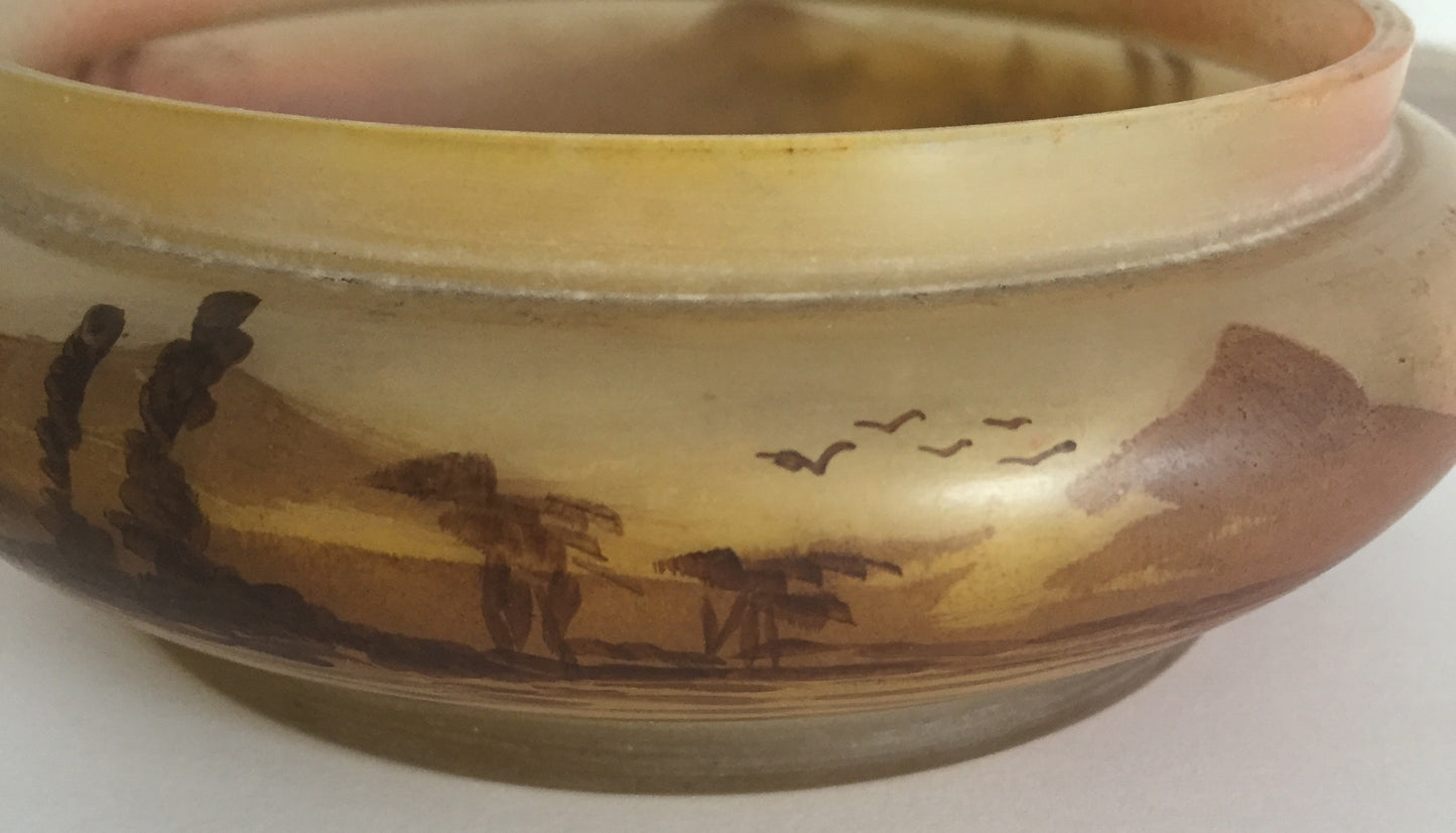 Schale Vase Antike Handbemalte Landschaft Motiv Jugendstil wohl Holland Beige