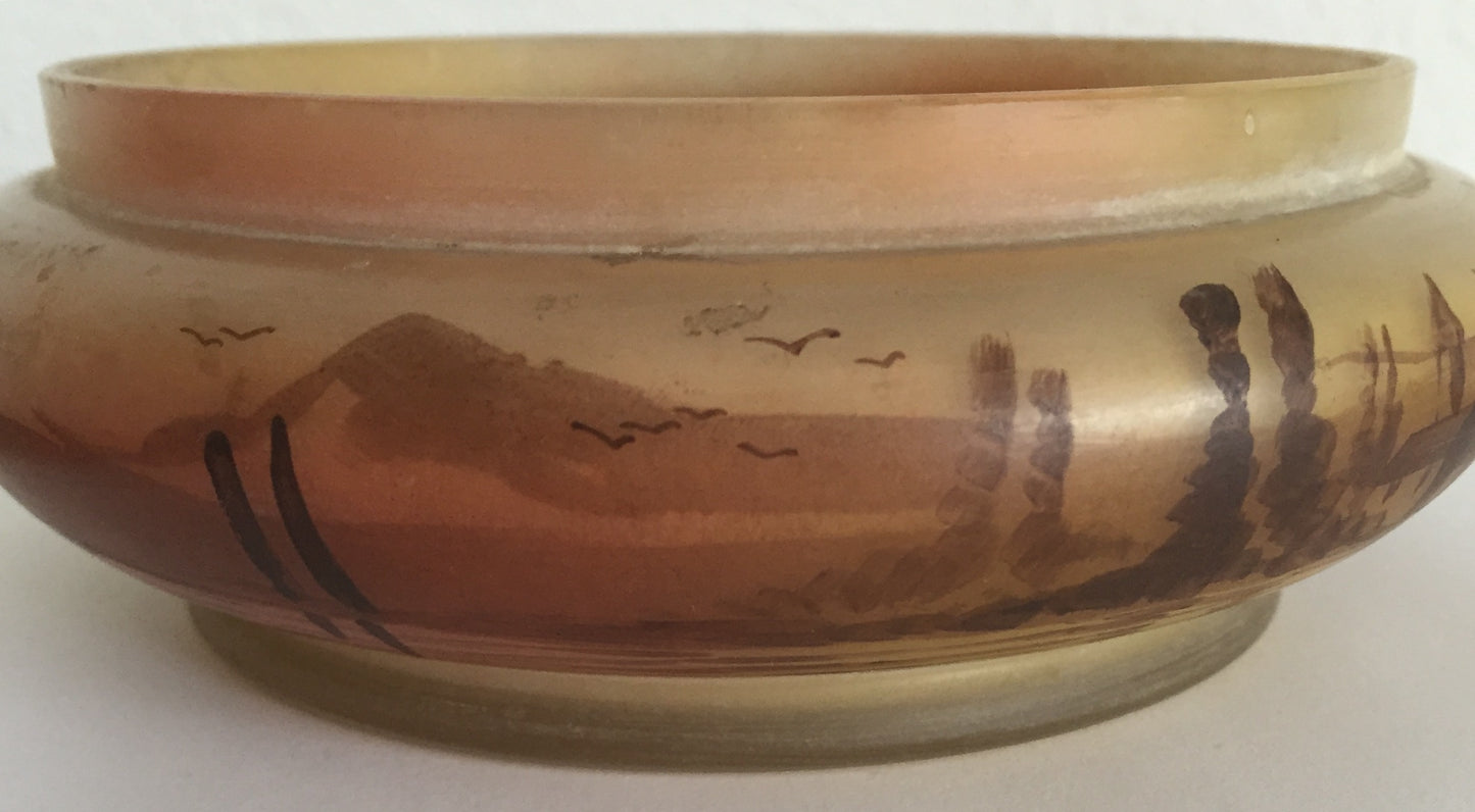 Schale Vase Antike Handbemalte Landschaft Motiv Jugendstil wohl Holland Beige