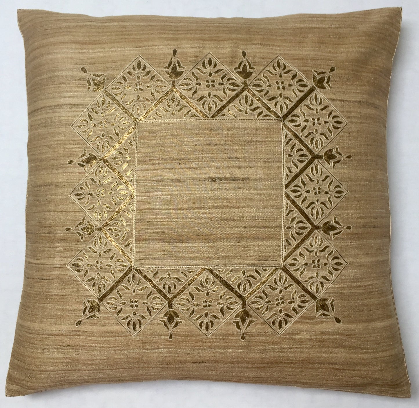 Anke Drechsel Pillow Haute Couture Metallic Embroidered Natural Silk Kissen Gold
