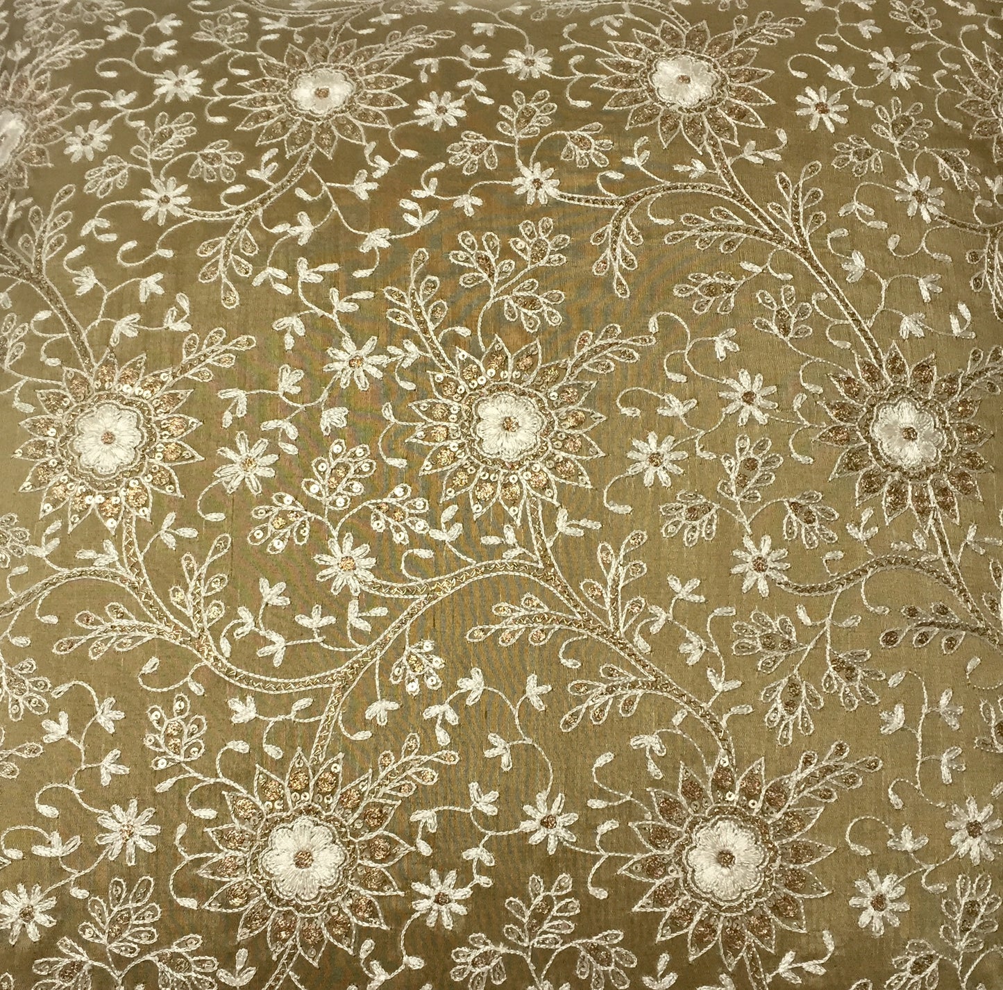 Anke Drechsel Cushion Haute Couture Floral Green Beige Teil Metallic Kissen Grün