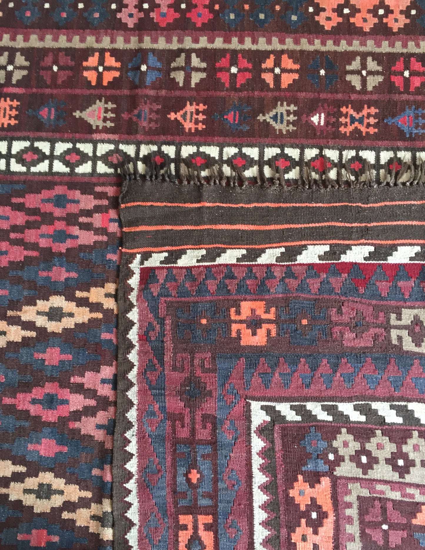 Kelim Teppich Alte Afghan Original Uzbeki Maimana Handgewebte Orient Rosa Braun Beige