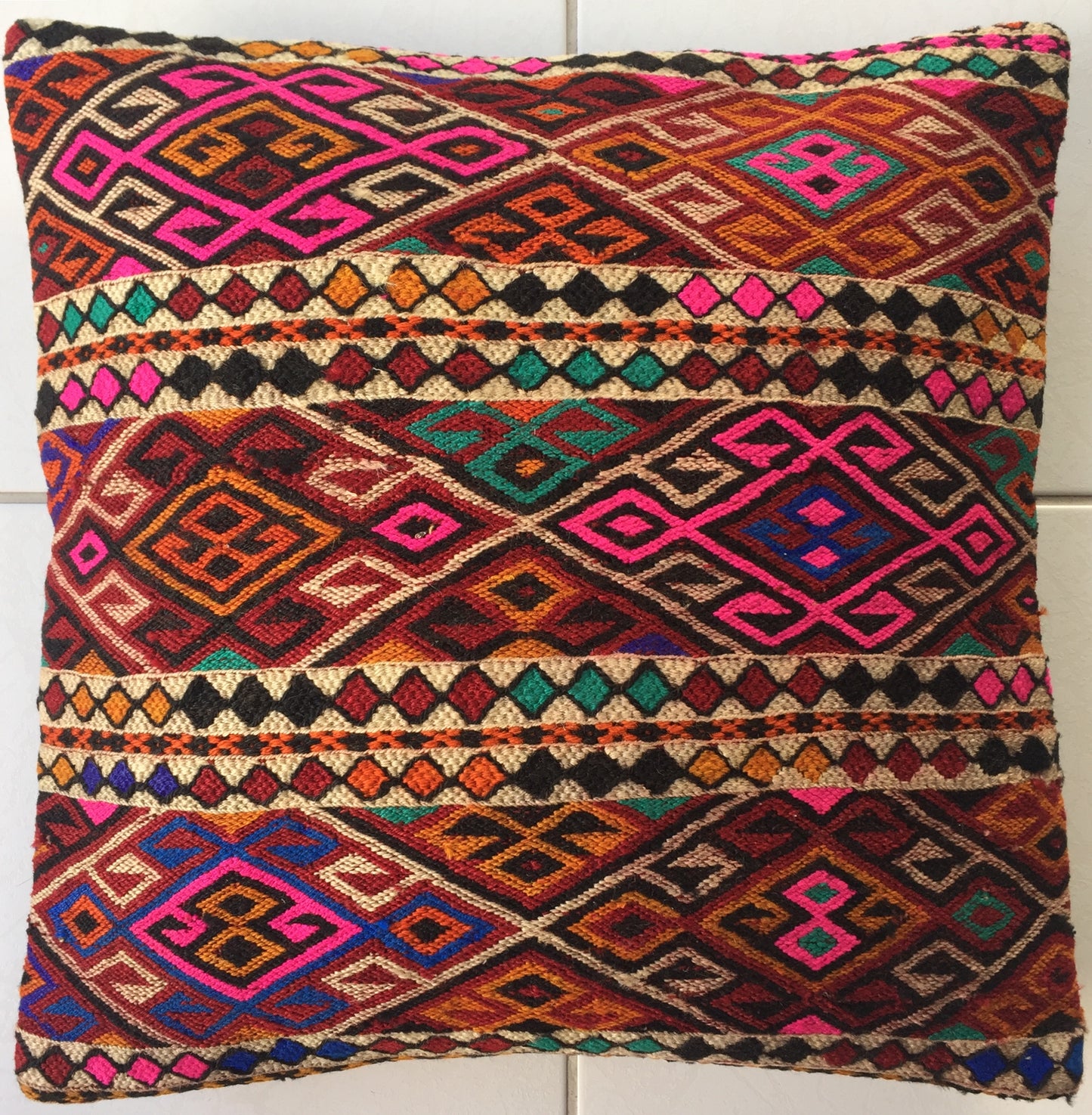 Kelim Kissen Alte Nomaden Vintage Handgewebt Orient Jejim Sumach Pink