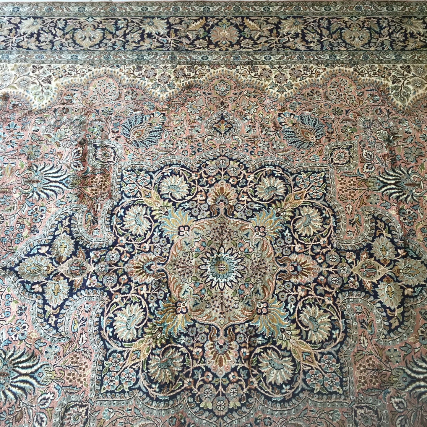Teppich Seide Rosa Kashmir Handgeknüpfte Orient Seidenteppich Beige