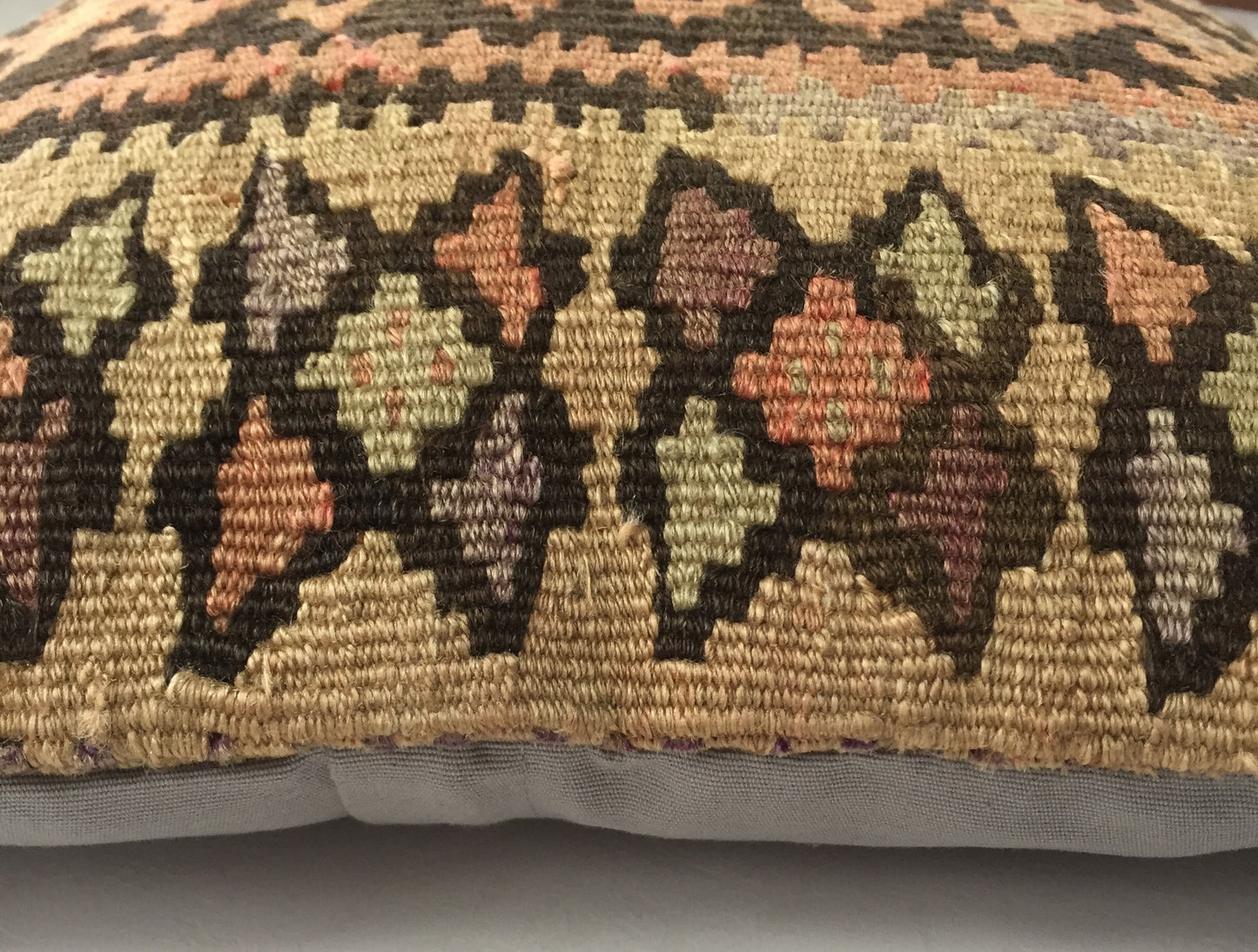 Kelim Kissen Alte Vintage Anatolien Handgewebt Braun Gold