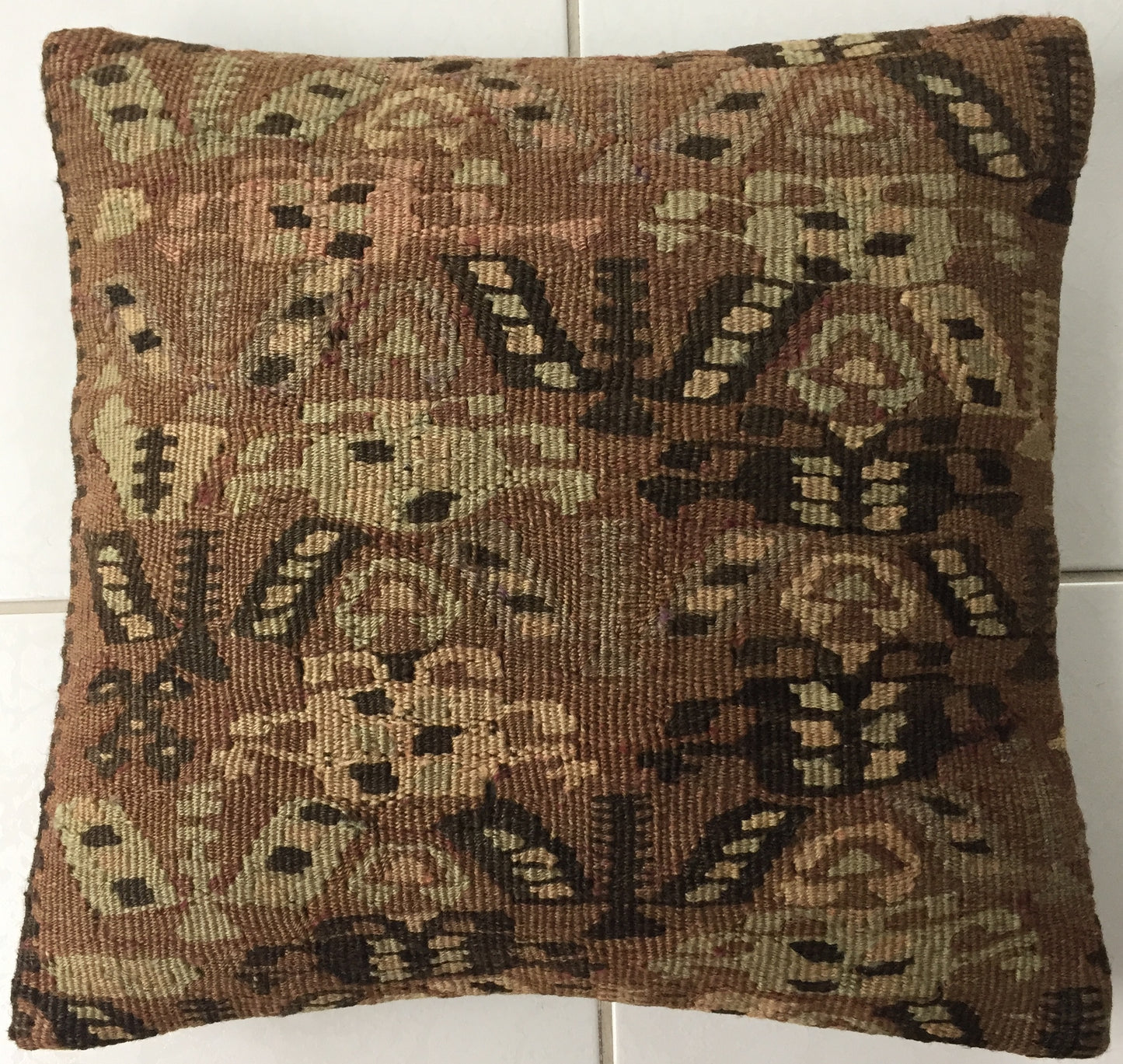 Kelim Kissen Alte Nomaden Orientalisches Handgewebt Kilim Beige Braun Mehrfarbig