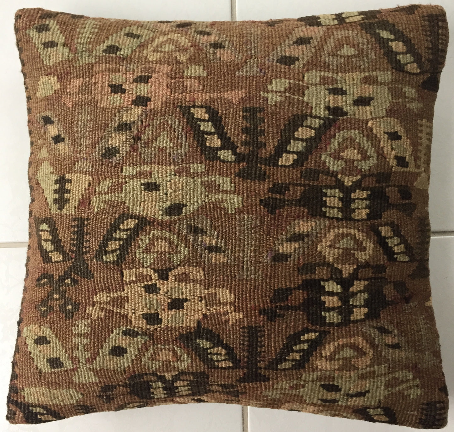 Kelim Kissen Alte Nomaden Orientalisches Handgewebt Kilim Beige Braun Mehrfarbig