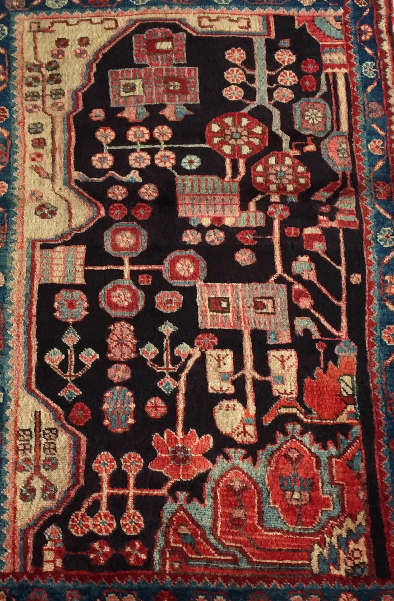 Teppich Wagireh Handgeknüpft Nahavand Vagireh Orient Rot Rosa Blau Schwarz