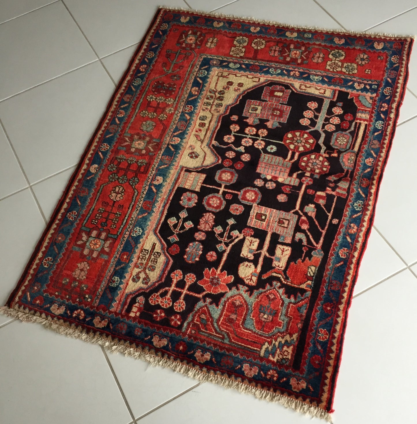 Teppich Wagireh Handgeknüpft Nahavand Vagireh Orient Rot Rosa Blau Schwarz