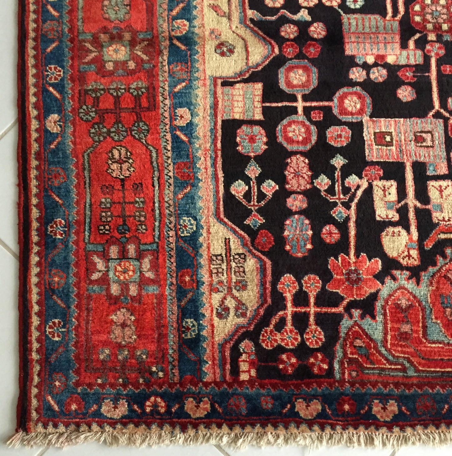 Teppich Wagireh Handgeknüpft Nahavand Vagireh Orient Rot Rosa Blau Schwarz