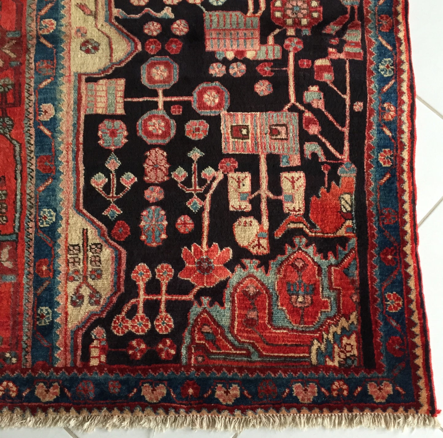 Teppich Wagireh Handgeknüpft Nahavand Vagireh Orient Rot Rosa Blau Schwarz