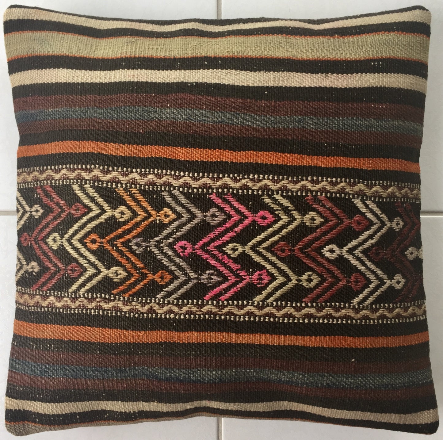 Kelim Kissen Alte Vintage Nomaden Orientalisches Handgewebt Beige