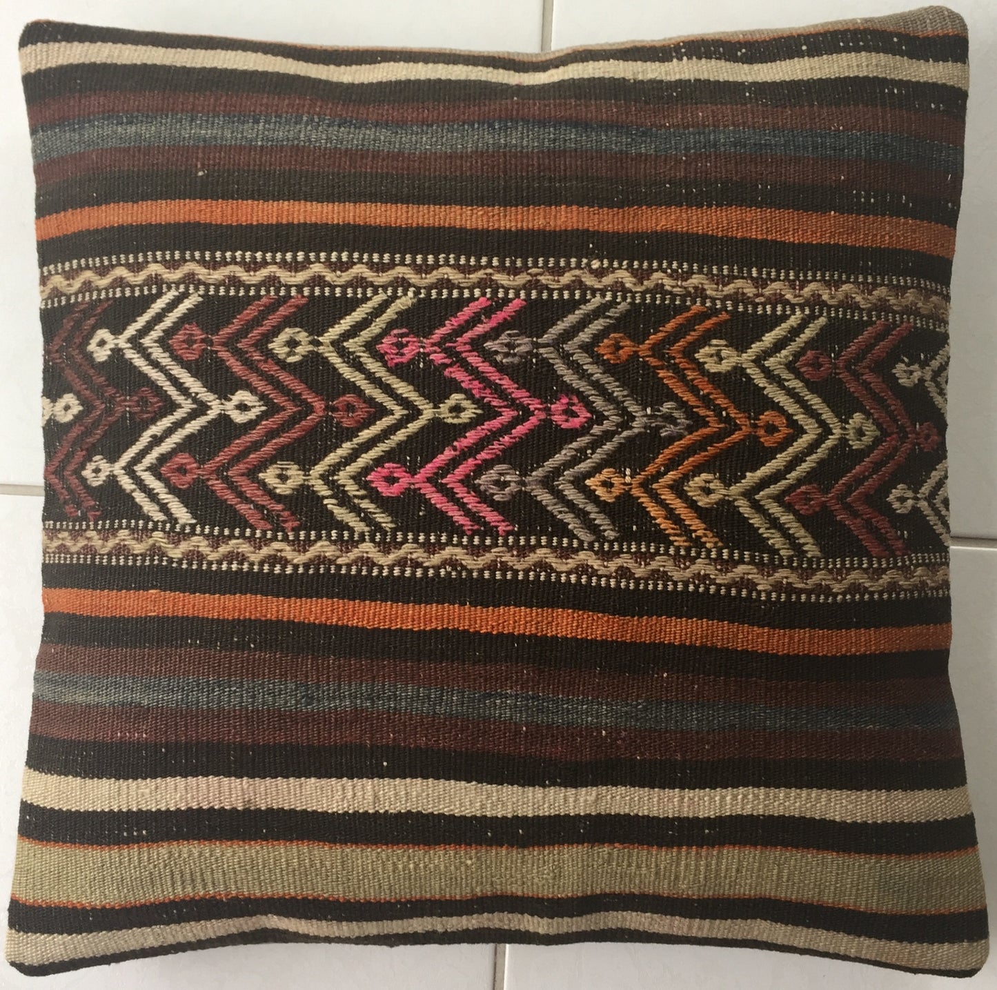 Kelim Kissen Alte Vintage Nomaden Orientalisches Handgewebt Beige