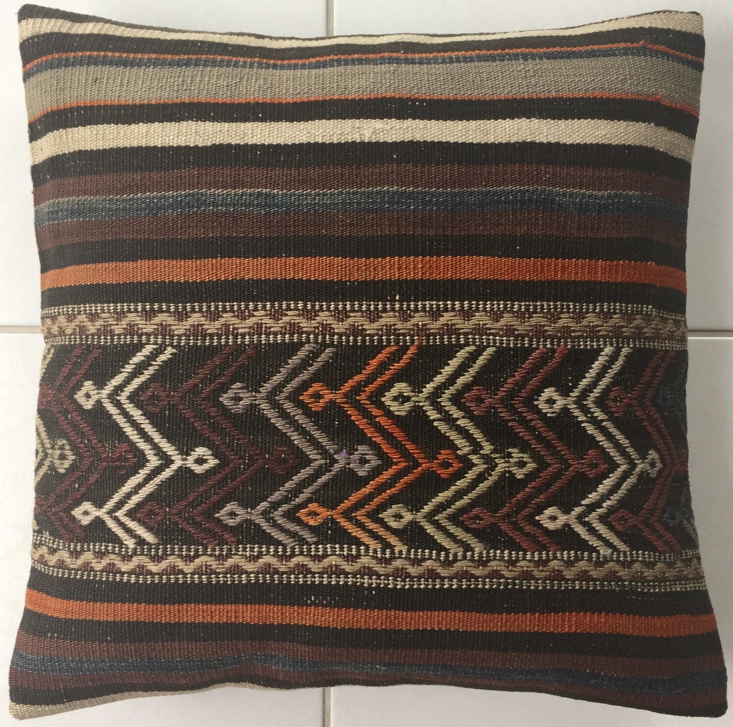 Kelim Kissen Alte Vintage Nomaden Orientalisches Handgewebt Beige