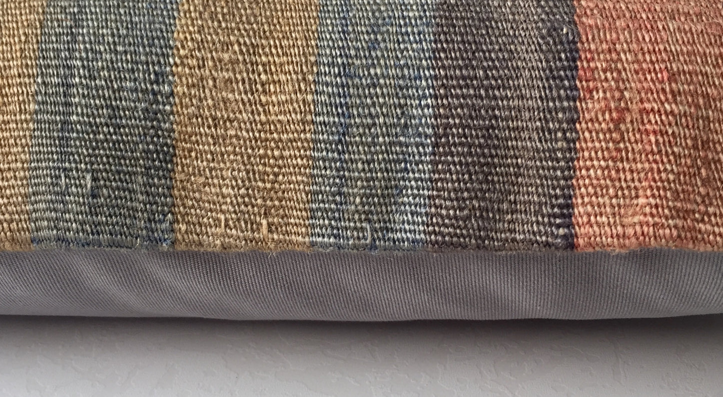 Kelim Kissen Alte Vintage Orientalisches Nomaden Handgewebt Beige Mehrfarbig