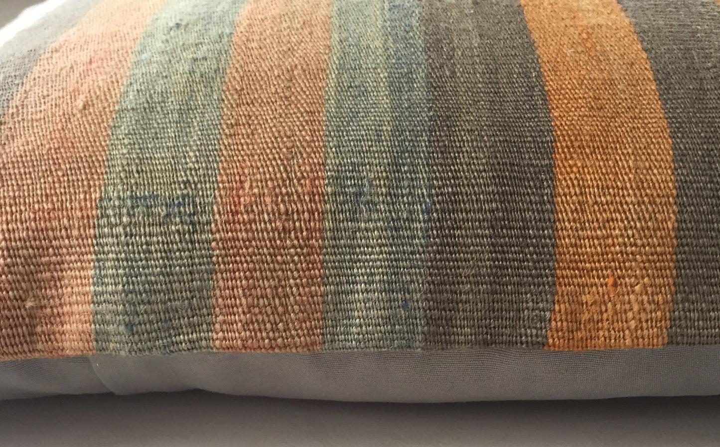 Kelim Kissen Alte Vintage Orientalisches Nomaden Handgewebt Beige Mehrfarbig