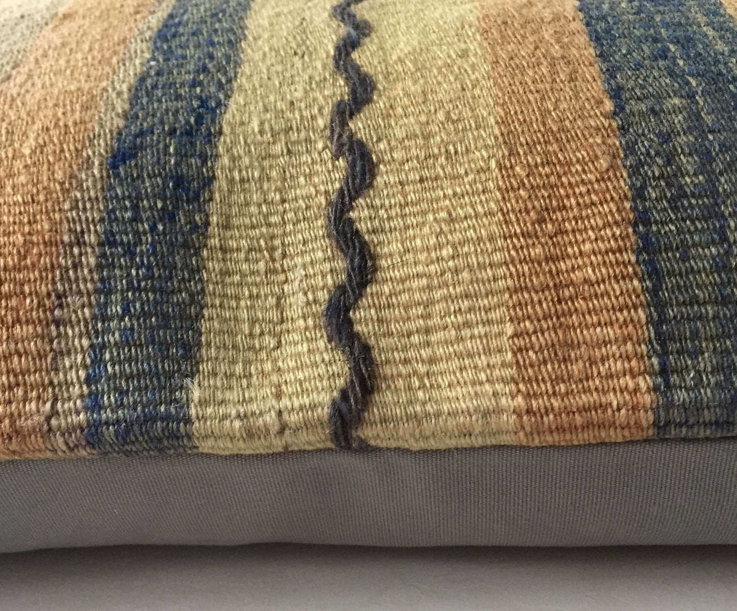 Kelim Kissen Vintage Orientalisches Nomaden Handgewebt Beige Blau